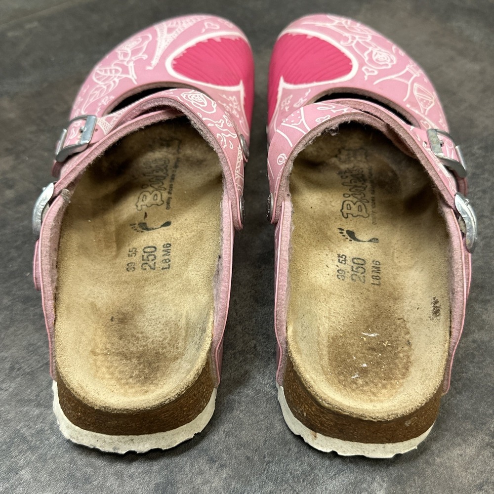 Birkis Dorian Clogs Size 39 Birko-Flor Pink Paris Heart Rose Love Women's 8 Rare - Picture 6 of 10